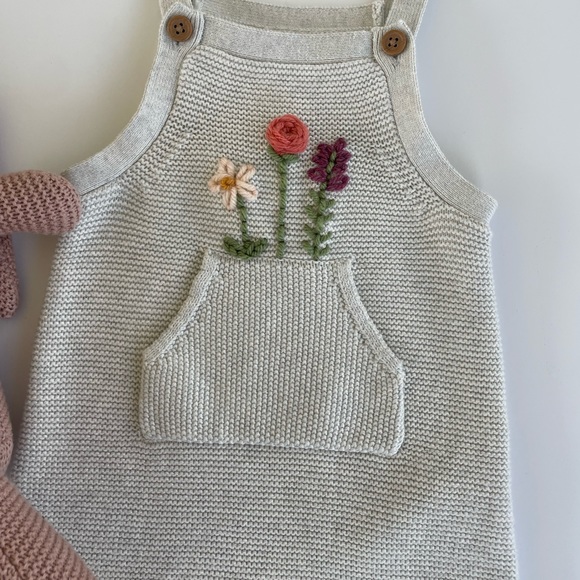 Hand Embroidered Knit Overalls - Picture 2 of 4